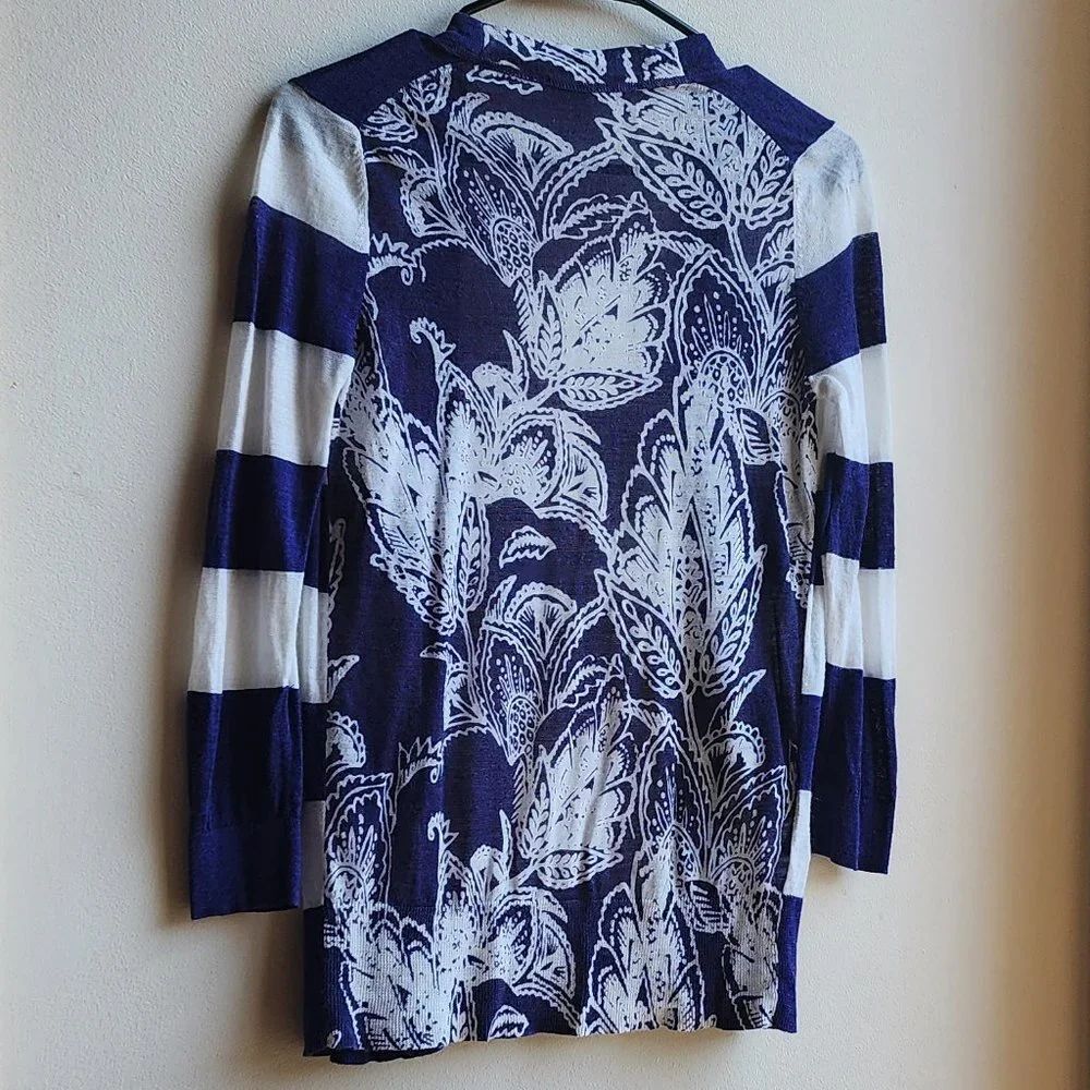 LOFT Purple/White Striped Mixed Media Cardigan Sweater Size Small - Picture 13 of 15
